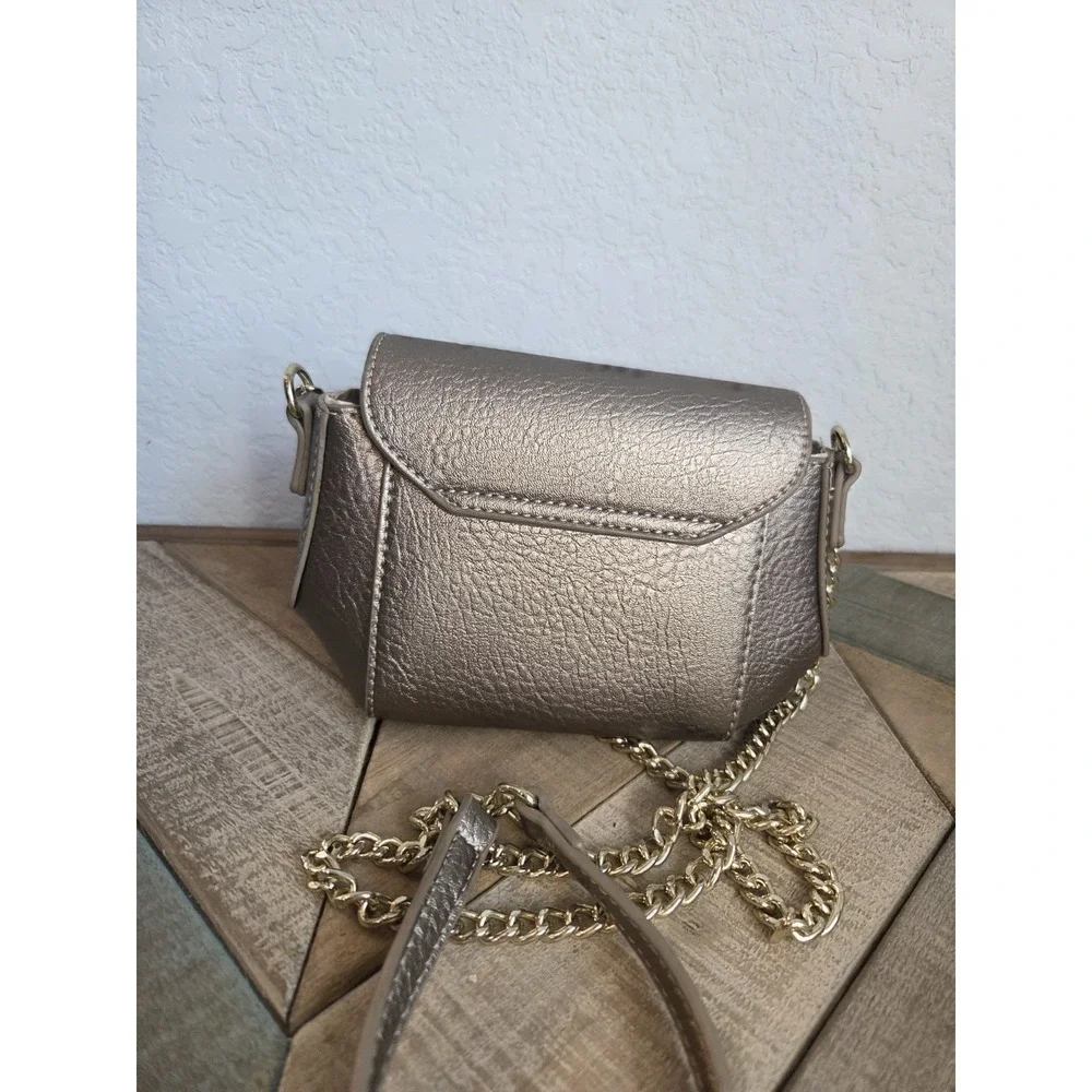 BCBGeneration Mini Crossbody Shiloh Grey Pewter Metallic‎ Gold Chain Formal